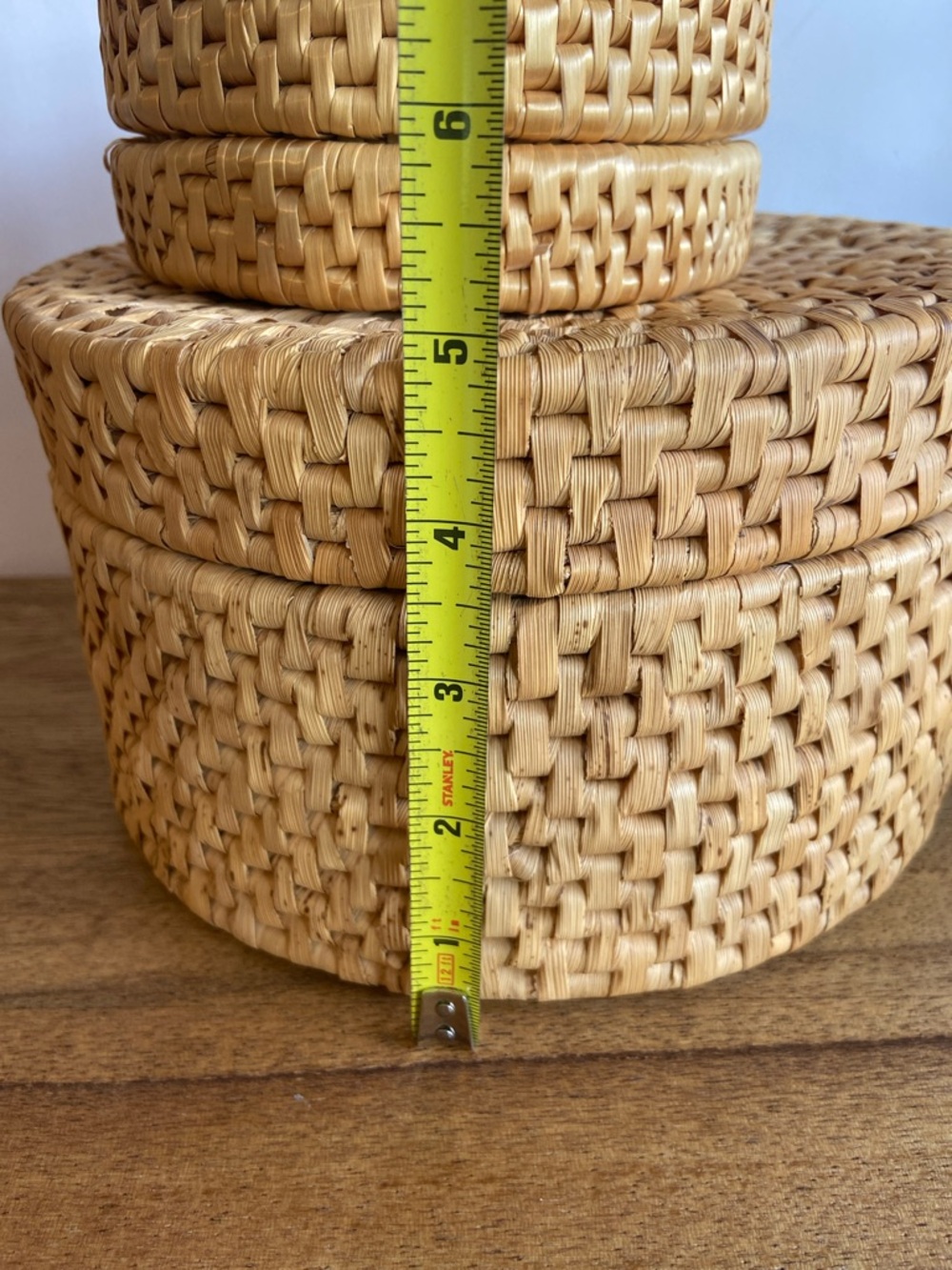 Vintage Wicker Basket Trivet Set Lidded Box Boho Decor - Picture 8 of 15